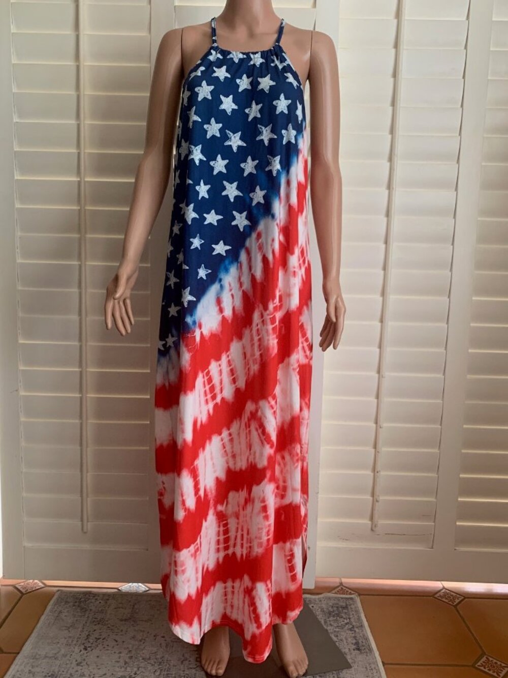 For G and PL American Flag Red White and Blue Maxi Dress-Large